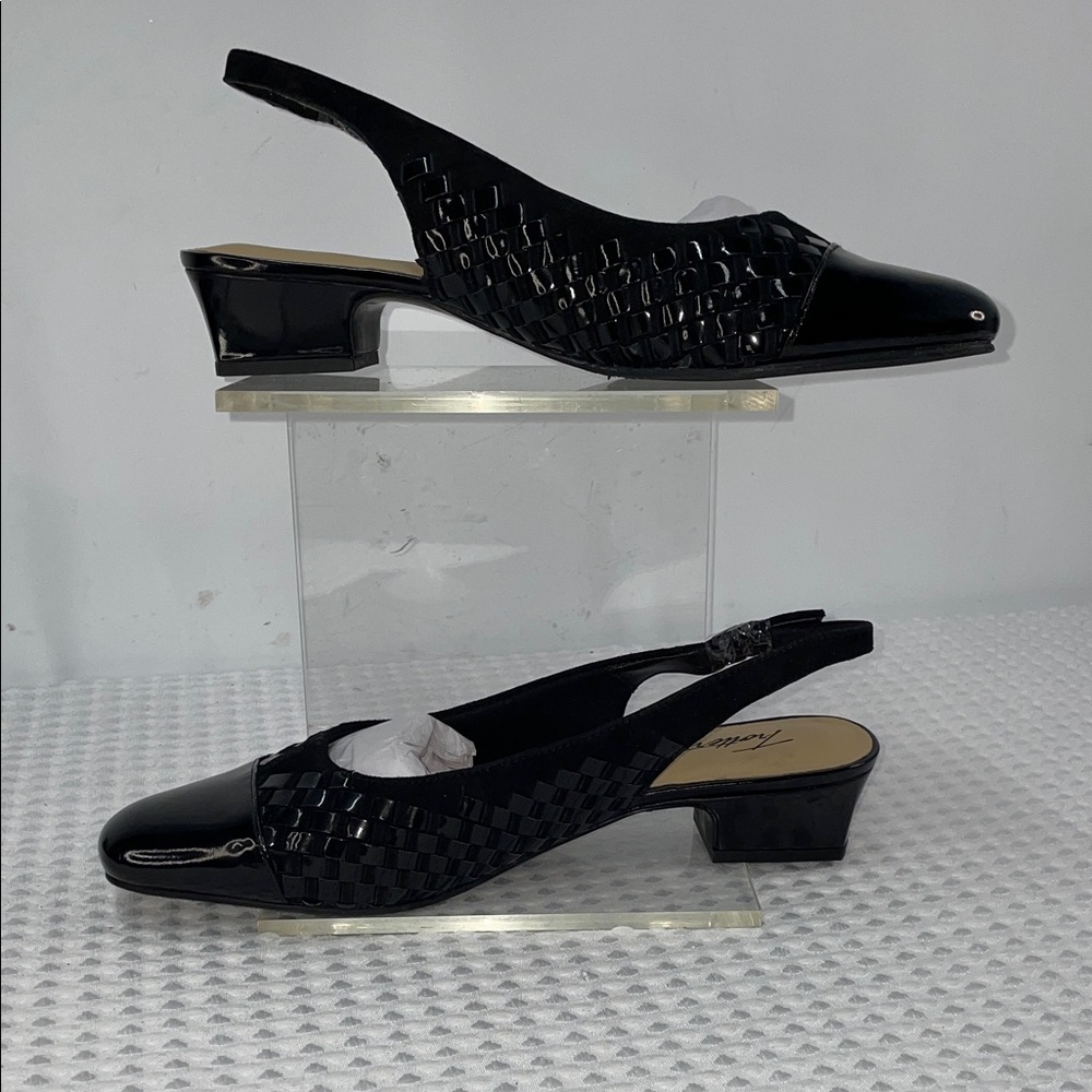 TROTTERS DEA WOVEN CAP TOE BLOCK HEEL SLINGBACK PUMPS FTL-03-100